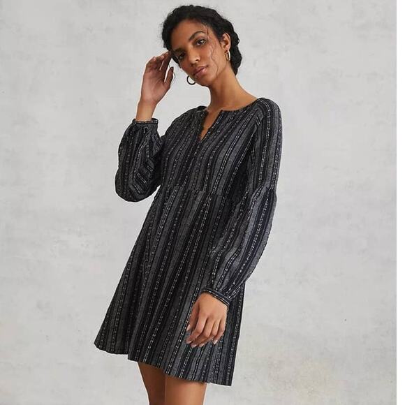 New Anthropologie x AFTERNOON Siobhan Tunic Dress $168 SIZE 2 Black Long Sleeve - Picture 1 of 4